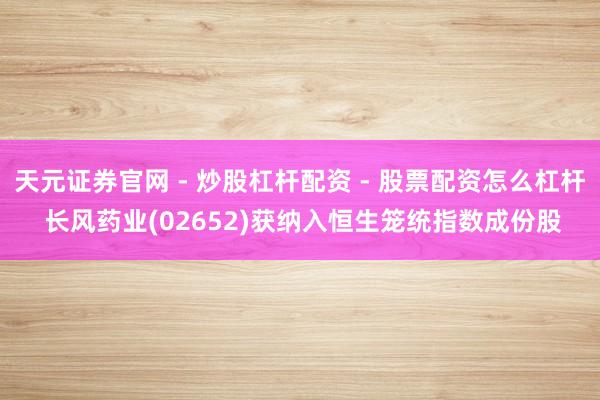 天元证券官网 - 炒股杠杆配资 - 股票配资怎么杠杆 长风药业(02652)获纳入恒生笼统指数成份股