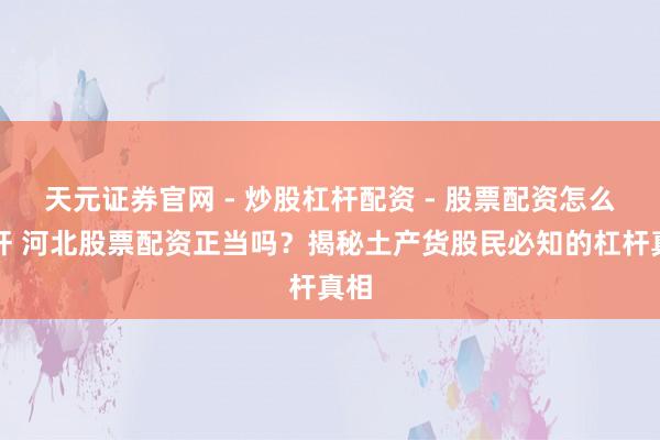 天元证券官网 - 炒股杠杆配资 - 股票配资怎么杠杆 河北股票配资正当吗？揭秘土产货股民必知的杠杆真相