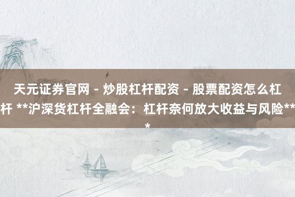 天元证券官网 - 炒股杠杆配资 - 股票配资怎么杠杆 **沪深货杠杆全融会：杠杆奈何放大收益与风险**